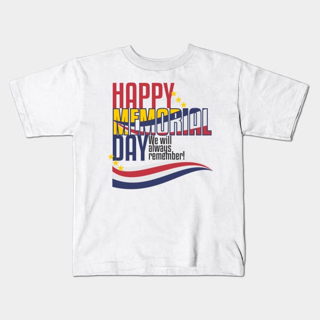 Happy Memorial Day Kids T-Shirt by neomuckel